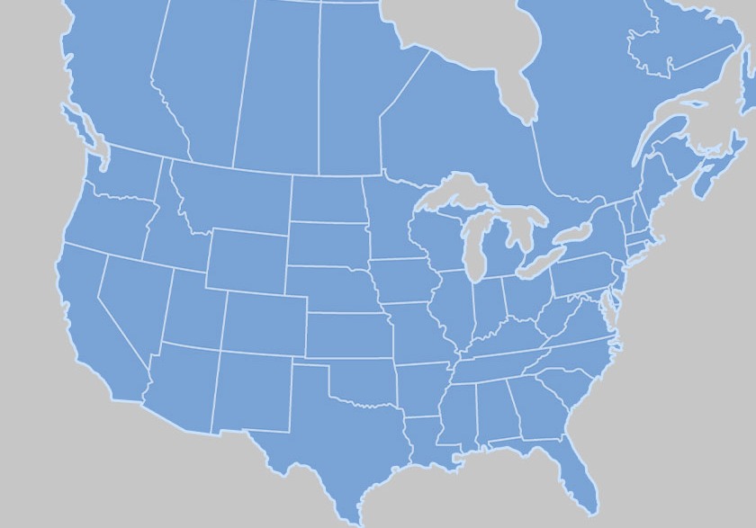 north america blue map